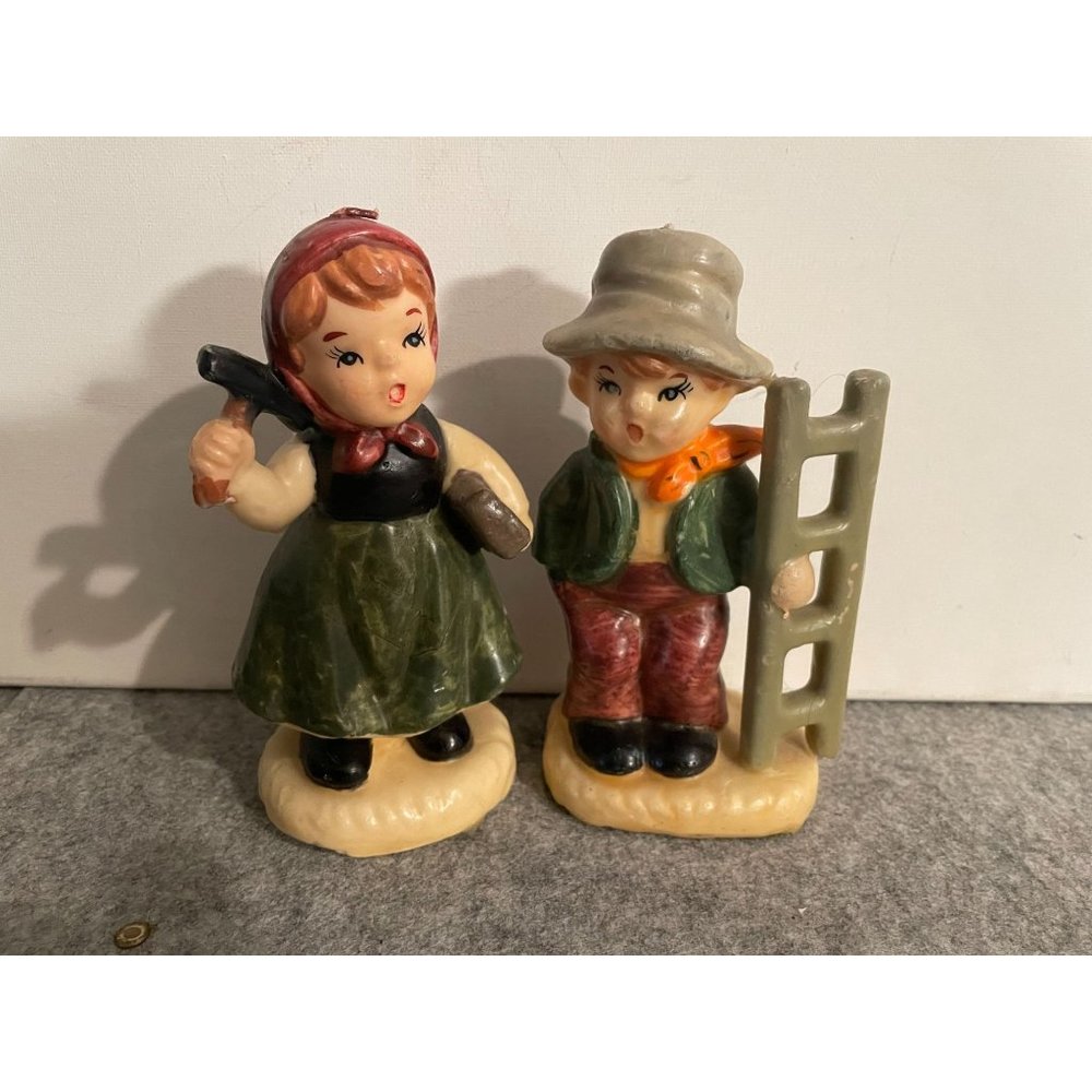 Vintage Set of 2 Hummel Six Inch Wax Candles Boy with Ladder  and Girl With Hamm